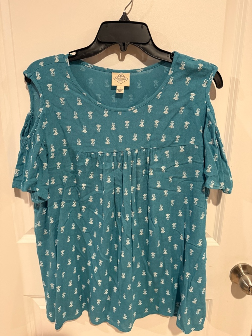 St. John's Bay Teal Cold-Shoulder Micro Floral Tunic